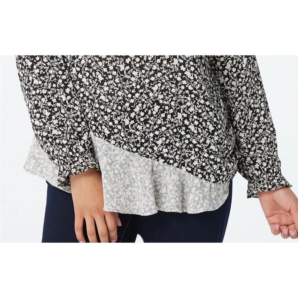 LOGO by Lori Goldstein Floral Long Sleeve Blouse Top Contrasting Panels 2X - Picture 5 of 7